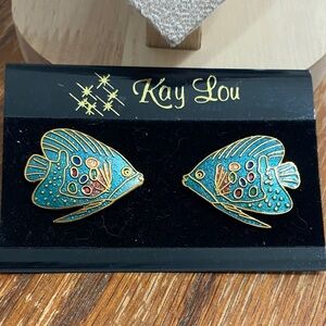 Cloisonné Blue and Gold Fish Earrings